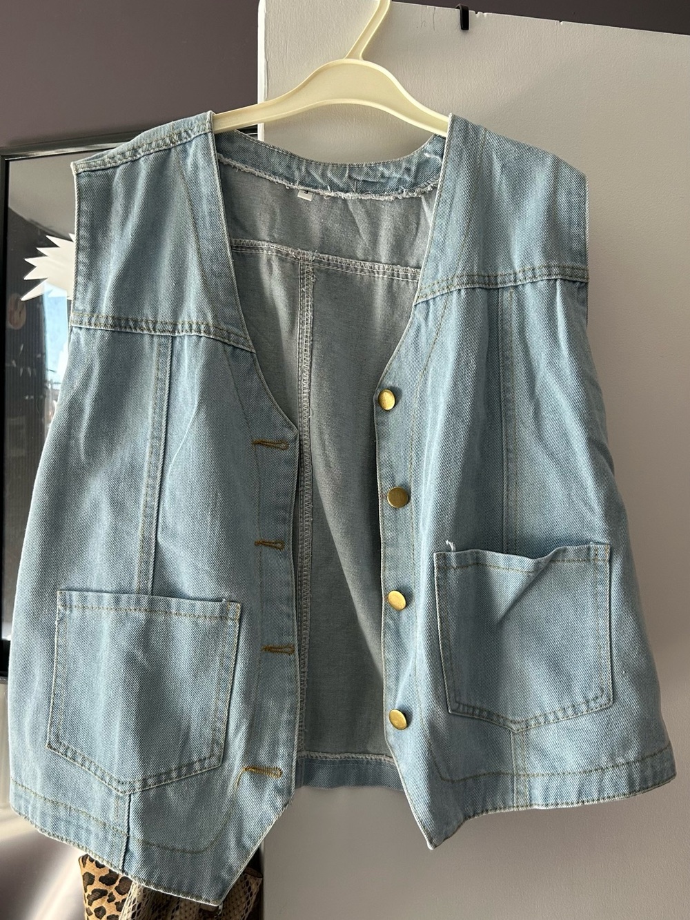 Light Blue Denim Vest with Front Pockets
